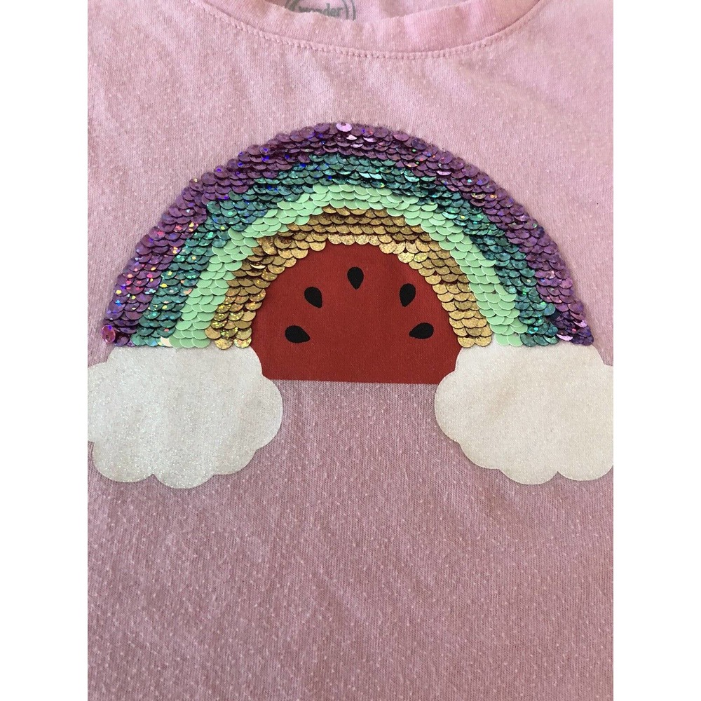 Wonder Nation Girls 6/6X Pink Watermelon Sleeveless Shirt W/Sequined‎ Rainbow - Picture 3 of 8